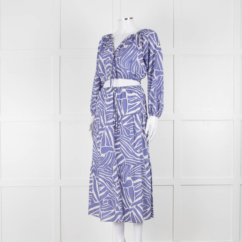 Rails Blue and White Geometric Crop Peasant Blouse