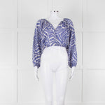 Rails Blue and White Geometric Crop Peasant Blouse