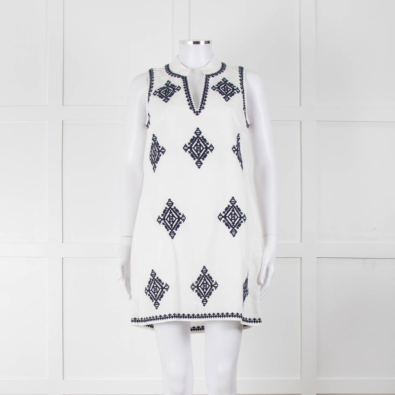 Tory Burch Celeste White Dress With Blue Aztec Print