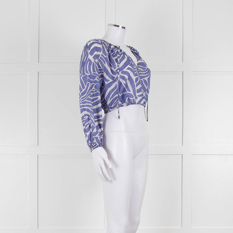 Rails Blue and White Geometric Crop Peasant Blouse