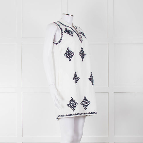 Tory Burch Celeste White Dress With Blue Aztec Print
