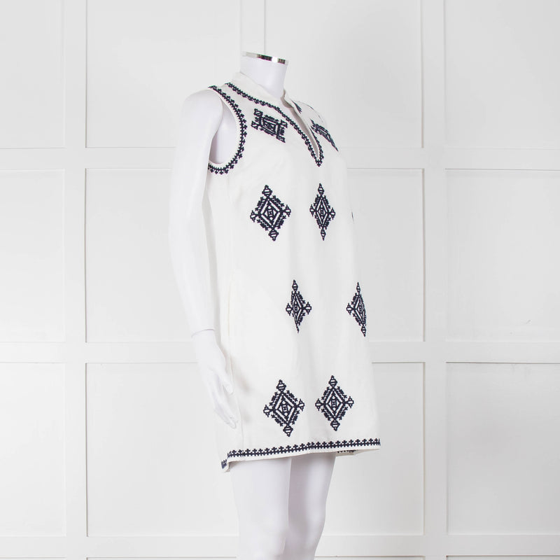 Tory Burch Celeste White Dress With Blue Aztec Print