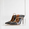 Malone Souliers Black Beige Strap Heeled Mules