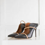 Malone Souliers Black Beige Strap Heeled Mules