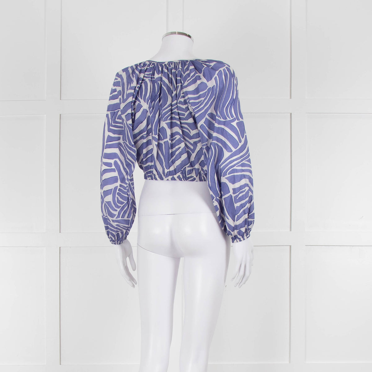 Rails Blue and White Geometric Crop Peasant Blouse