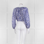 Rails Blue and White Geometric Crop Peasant Blouse