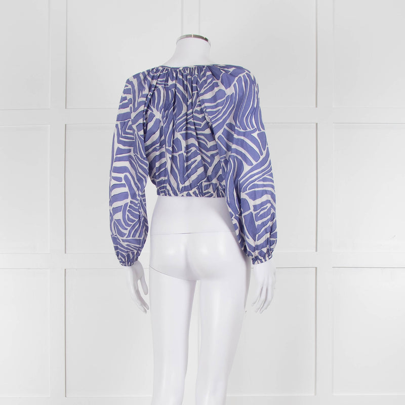 Rails Blue and White Geometric Crop Peasant Blouse