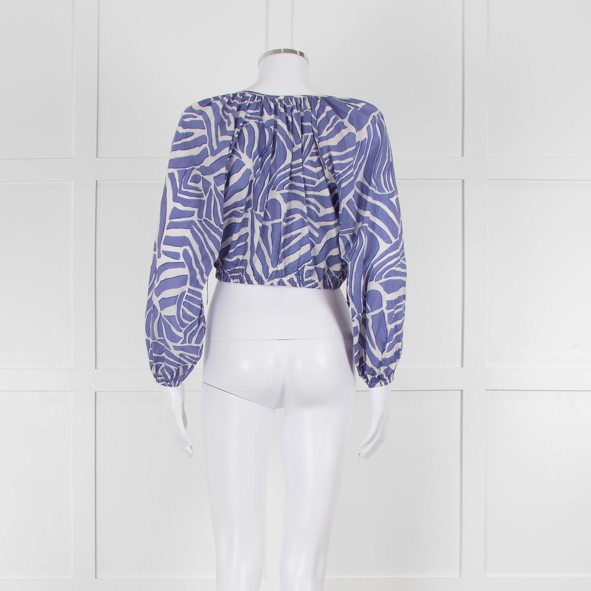 Rails Blue and White Geometric Crop Peasant Blouse