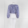 Rails Blue and White Geometric Crop Peasant Blouse