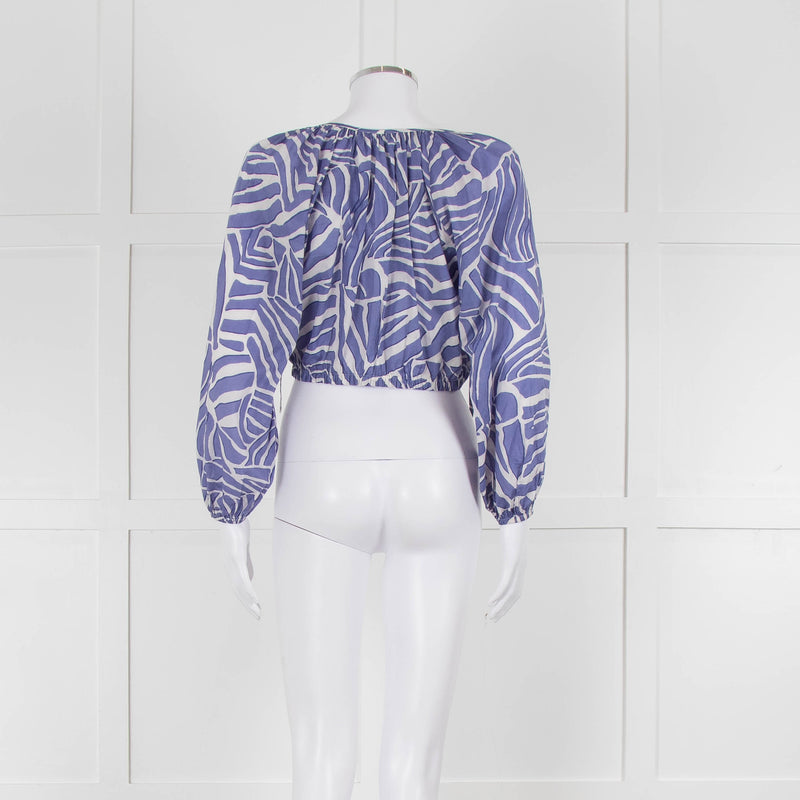 Rails Blue and White Geometric Crop Peasant Blouse