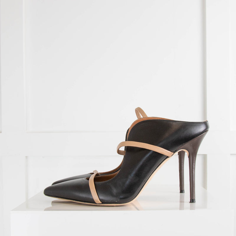 Malone Souliers Black Beige Strap Heeled Mules