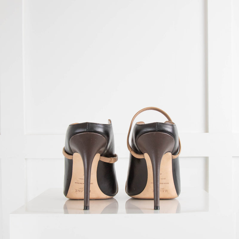 Malone Souliers Black Beige Strap Heeled Mules