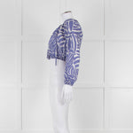 Rails Blue and White Geometric Crop Peasant Blouse