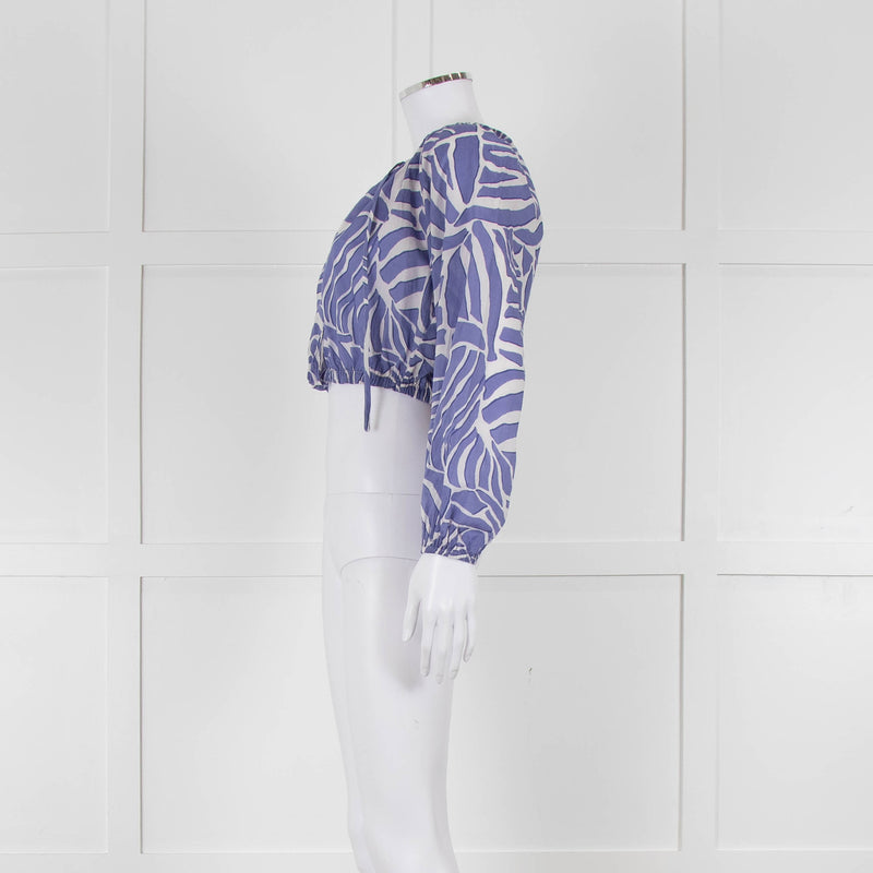 Rails Blue and White Geometric Crop Peasant Blouse