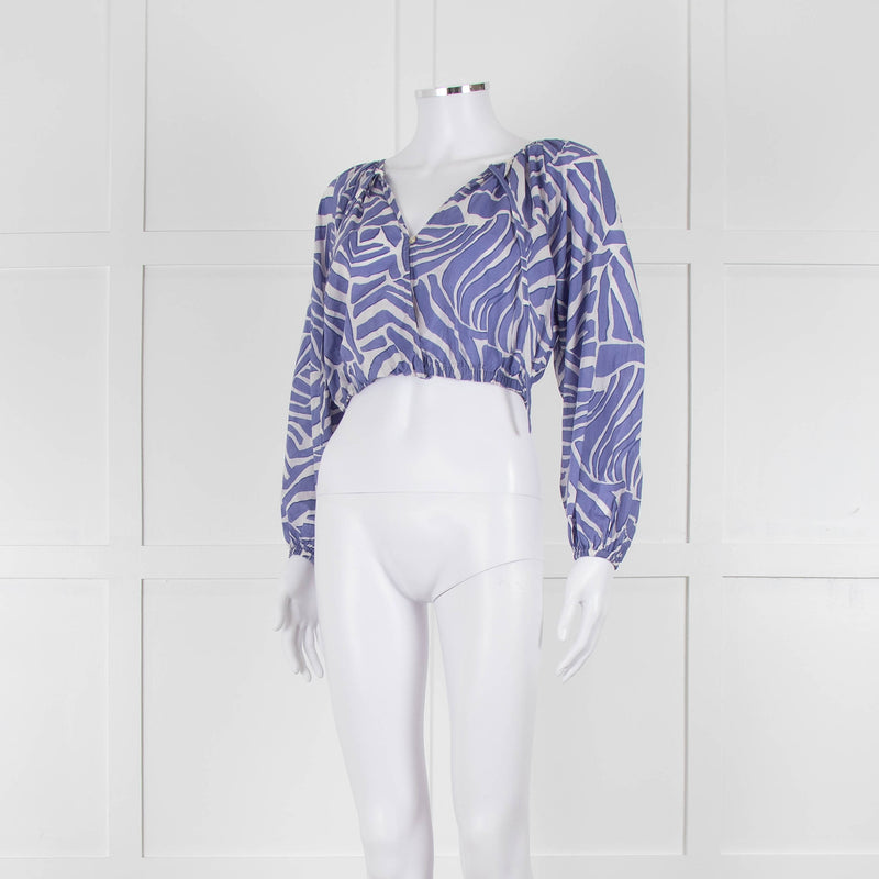 Rails Blue and White Geometric Crop Peasant Blouse