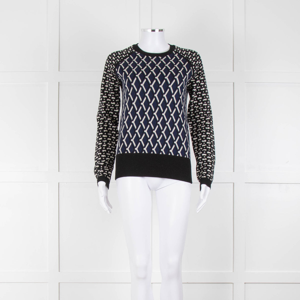 Markus Lupfer Black Navy Geometric Print Merino Wool Sweater