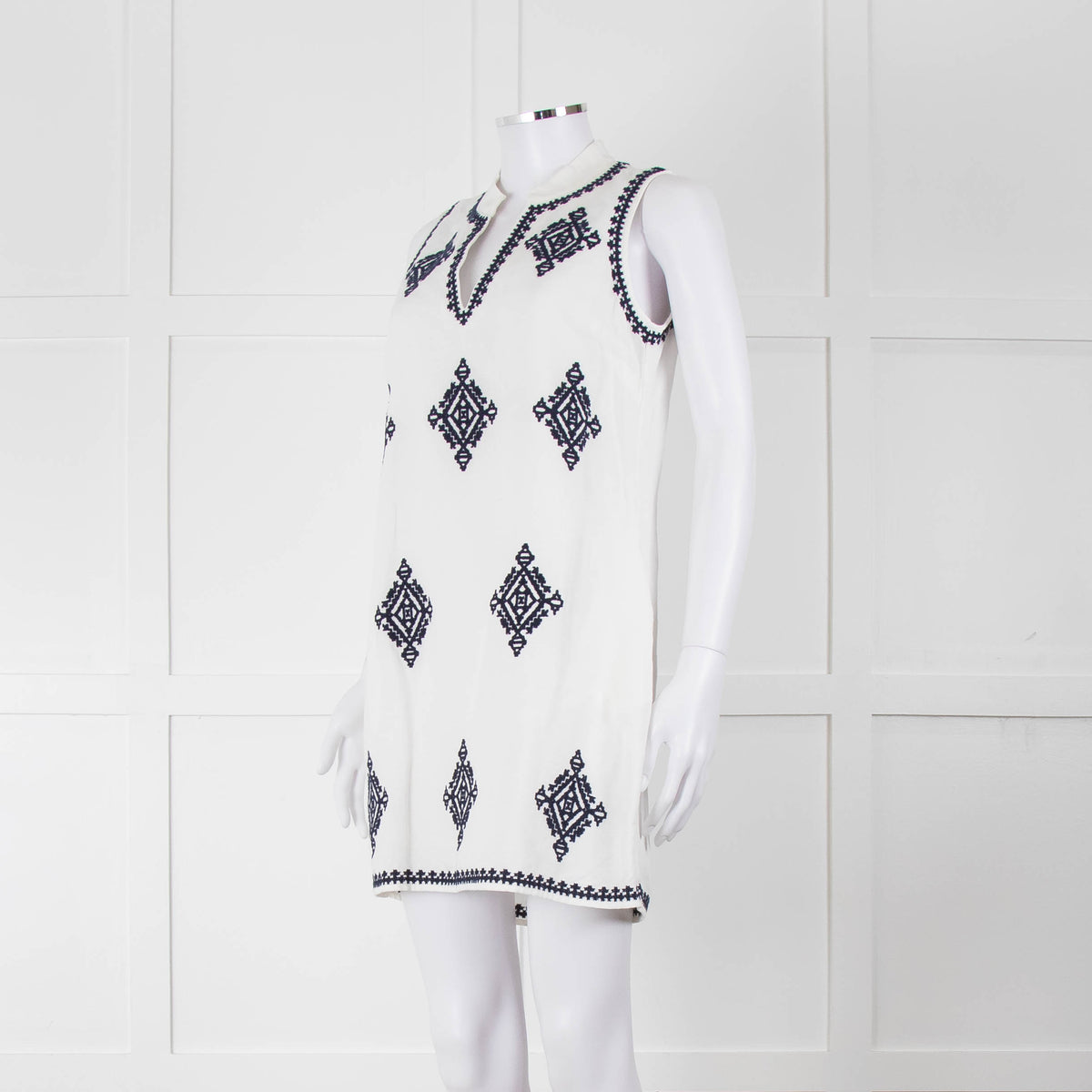 Tory Burch Celeste White Dress With Blue Aztec Print
