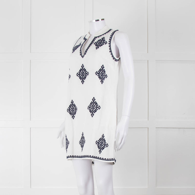 Tory Burch Celeste White Dress With Blue Aztec Print