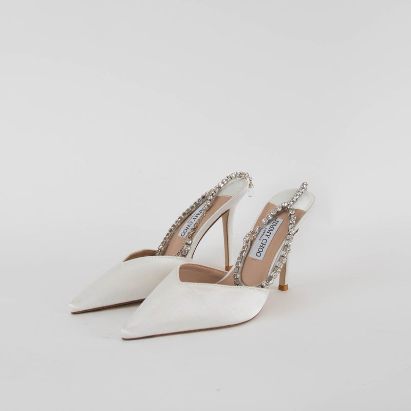 Jimmy Choo Ivory Satin Pumps With Crystal Embellishment Heeled Shoes