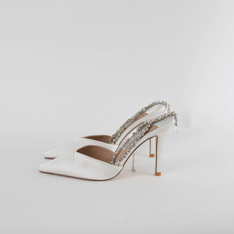 Jimmy Choo Ivory Satin Pumps With Crystal Embellishment Heeled Shoes