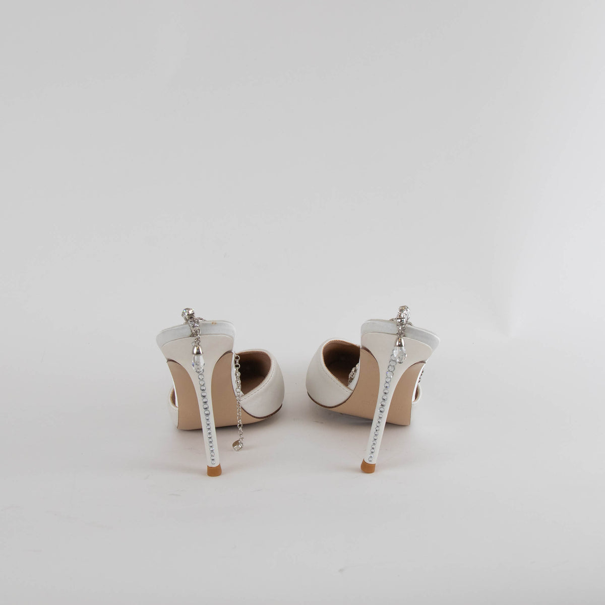 Jimmy Choo Ivory Satin Pumps With Crystal Embellishment Heeled Shoes