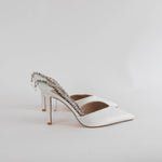 Jimmy Choo Ivory Satin Pumps With Crystal Embellishment Heeled Shoes