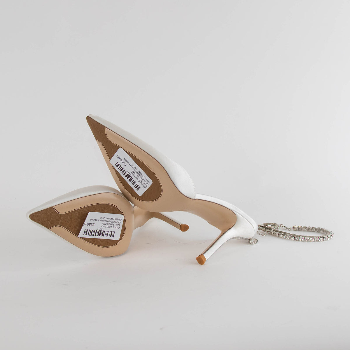 Jimmy Choo Ivory Satin Pumps With Crystal Embellishment Heeled Shoes