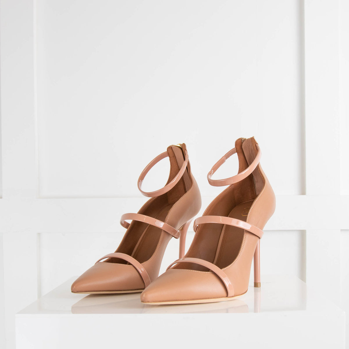 Malone Souliers Tan Back Zip Pointy Heeled Shoes