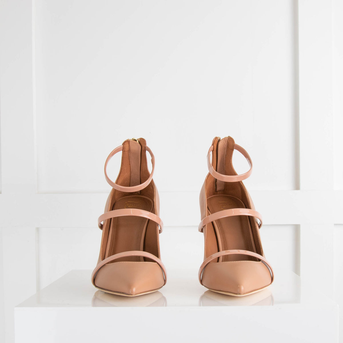 Malone Souliers Tan Back Zip Pointy Heeled Shoes