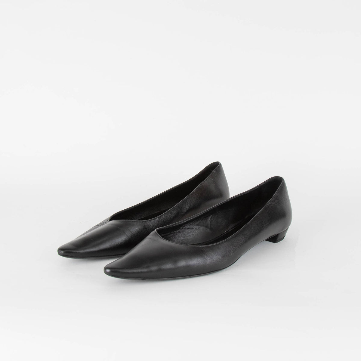 The Row Black Leather Pointed Flat Shoes