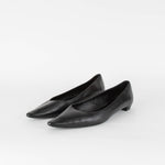 The Row Black Leather Pointed Flat Shoes