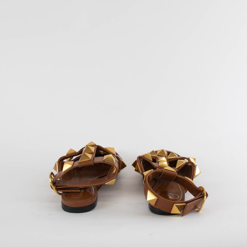 Valentino Garavani Tan Roman Stud Point-Toe Flat Sandals