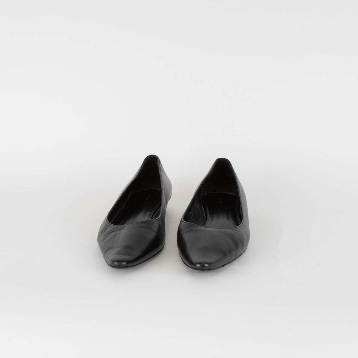 The Row Black Leather Pointed Flat Shoes