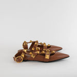 Valentino Garavani Tan Roman Stud Point-Toe Flat Sandals