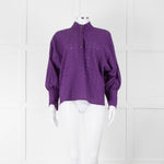 Six Soeurs Purple Broderie High Neck Blouse