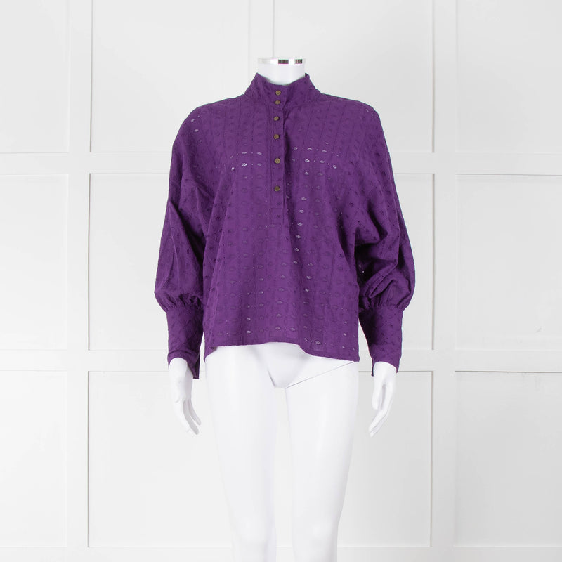 Six Soeurs Purple Broderie High Neck Blouse