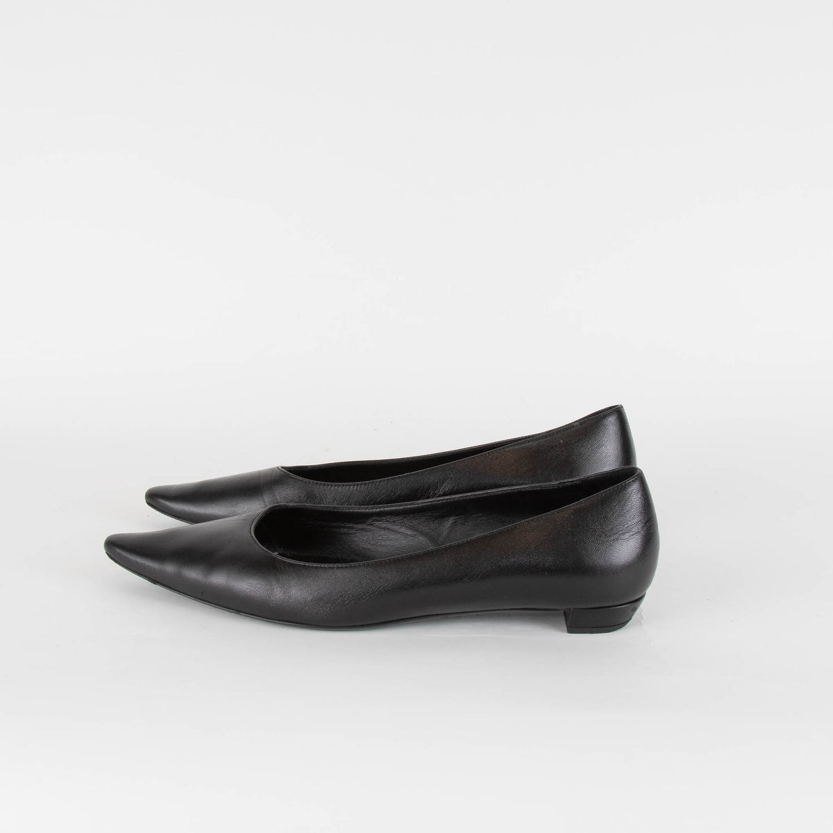 The Row Black Leather Pointed Flat Shoes