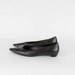 The Row Black Leather Pointed Flat Shoes