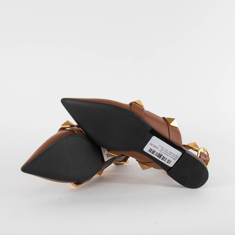 Valentino Garavani Tan Roman Stud Point-Toe Flat Sandals