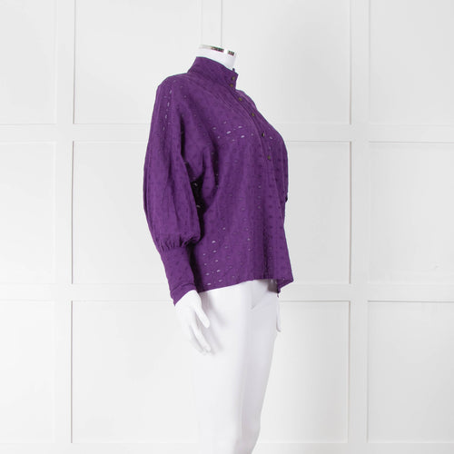 Six Soeurs Purple Broderie High Neck Blouse