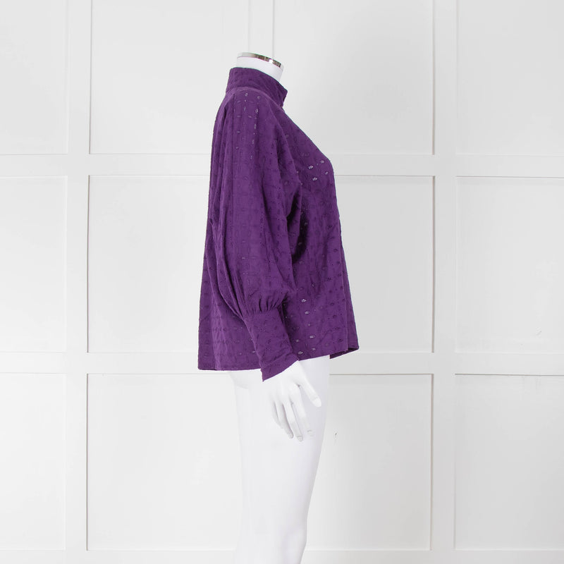 Six Soeurs Purple Broderie High Neck Blouse