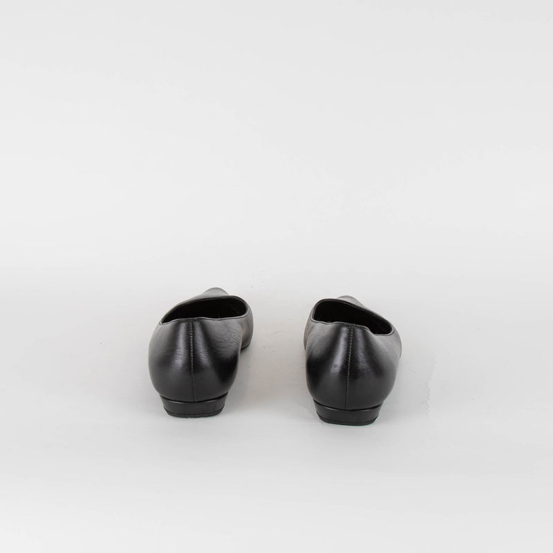 The Row Black Leather Pointed Flat Shoes