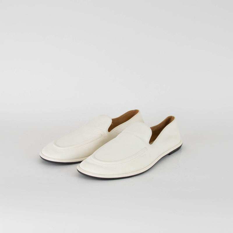 The Row Cream Soft Leather Canal Loafers