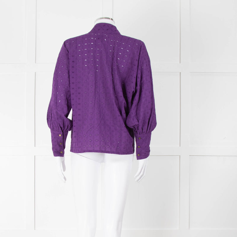 Six Soeurs Purple Broderie High Neck Blouse