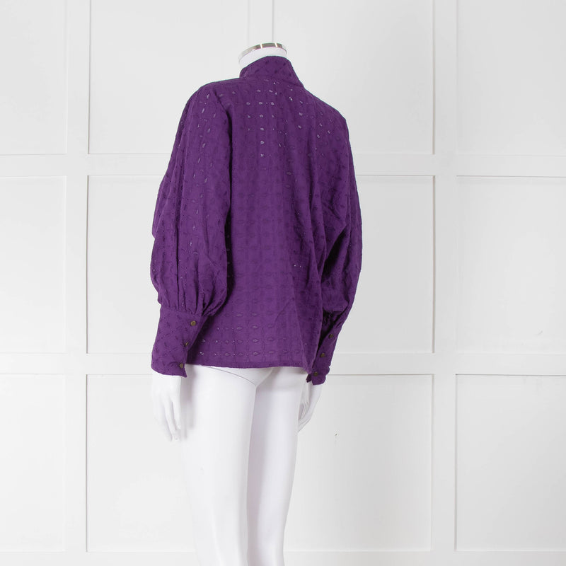 Six Soeurs Purple Broderie High Neck Blouse
