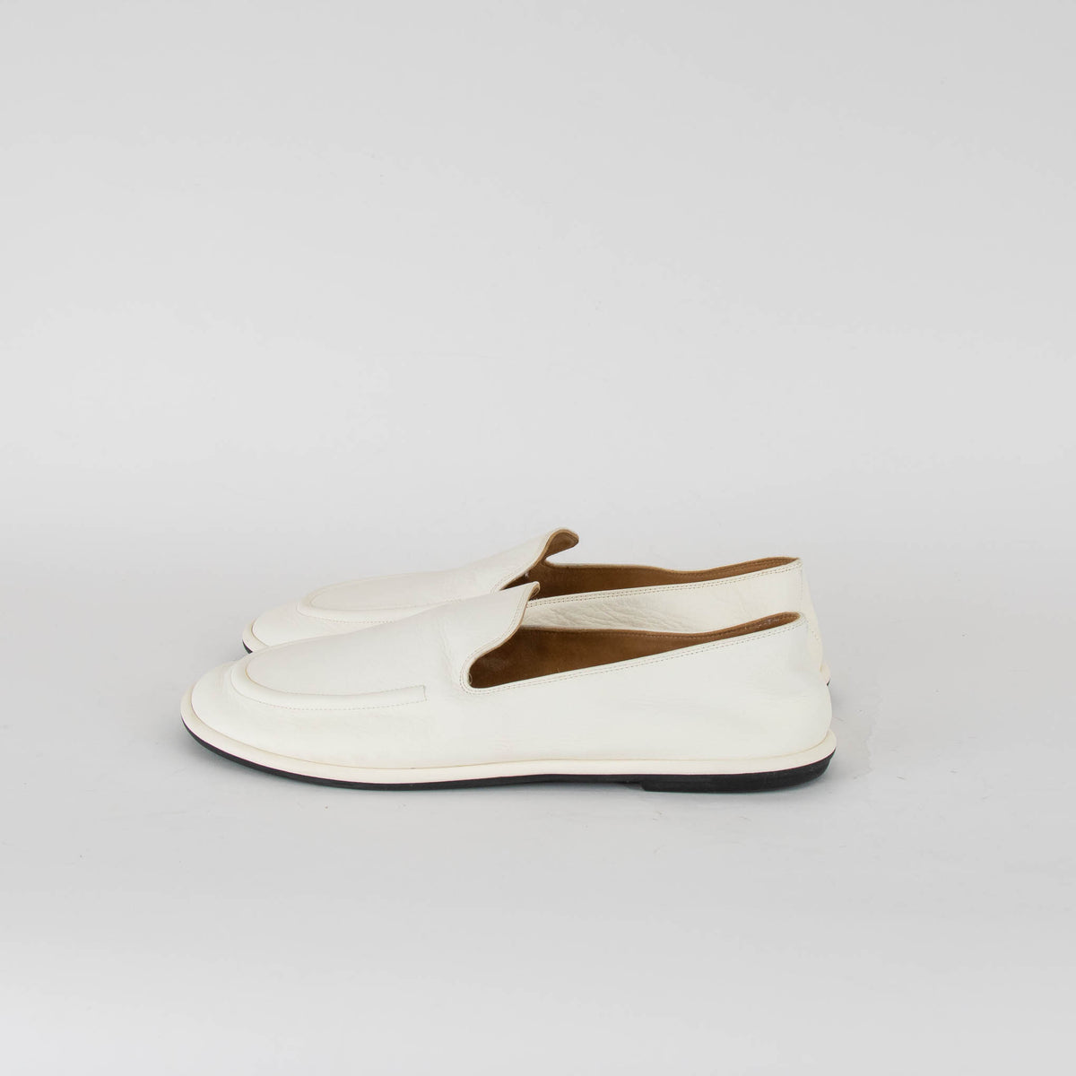 The Row Cream Soft Leather Canal Loafers