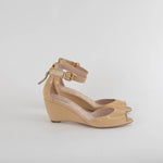 Miu Miu Beige Patent Wedge Sandals