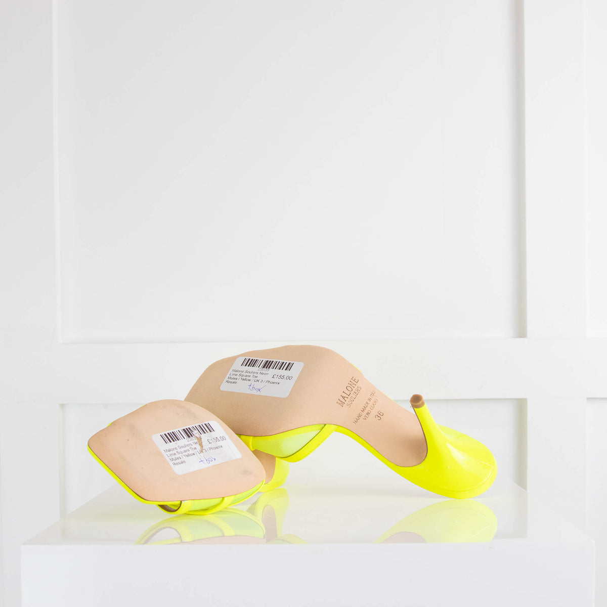 Malone Souliers Neon Lime Square Toe Mules