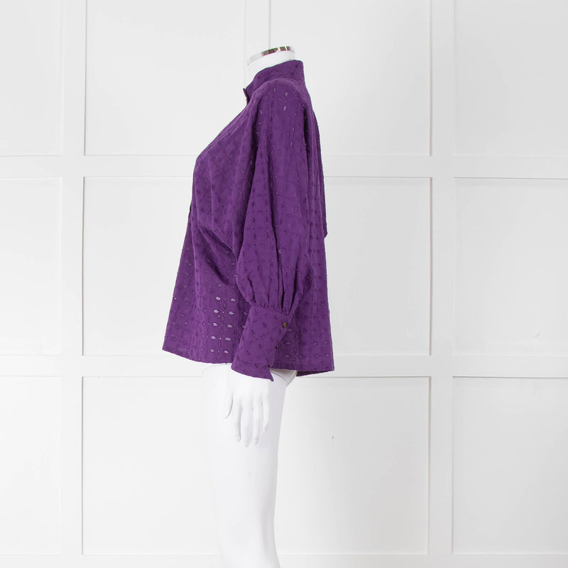 Six Soeurs Purple Broderie High Neck Blouse