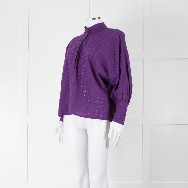 Six Soeurs Purple Broderie High Neck Blouse